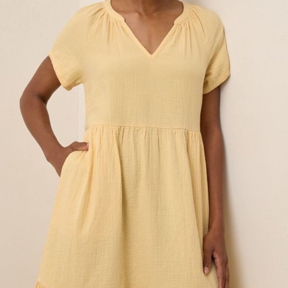 PACT Organic Cotton Coastal Gauze Breezy Dress with Pockets Sungold Yellow Small - Picture 6 of 10